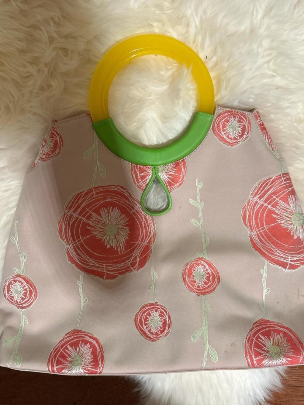 Pink and green floral bag with a touch of whimsy